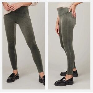 NWT Spanx Dark Palm Green Velvet Leggings Size Small Slimming